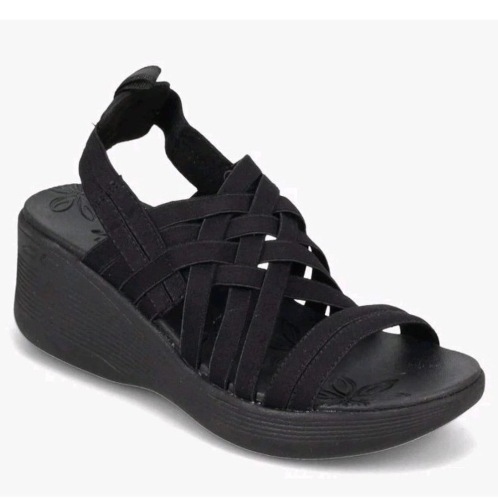 Skechers Luxe Black Strappy Wedge Slingback Sandals Women's Size 10